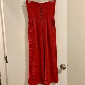 Sky & Sparrow Red Tube Top Jumpsuit